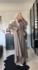 TAŞ RENGİ TENSEL 2’Lİ ABAYA TAKIM